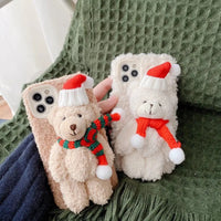 Cute Plush Christmas Bear Lens Protection Phone Case For iPhone 15 14 13 12 Series