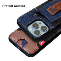 Denim Leather Wallet Case for iPhone 14 13 12 series