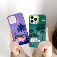 Double Layer Colourful Silver Coconut Tree Case for iPhone 14 13 12 series