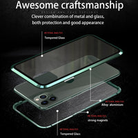 Double Sided Tempered Glass Magnetic Full Body Metal Frame Case For iPhone 11 Pro Max