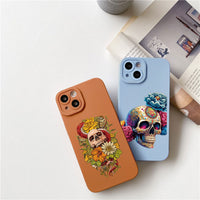 Skeleton Skull Flowers Pattern Soft Silicone Case For iPhone 14 13 12 series