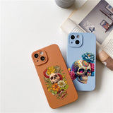 Skeleton Skull Flowers Pattern Soft Silicone Case For iPhone 14 13 12 series