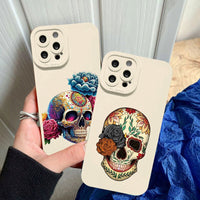 Skeleton Skull Flowers Pattern Soft Silicone Case For iPhone 14 13 12 series