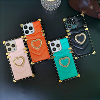 Fashion 3D Love Heart Soft PU Leather Metal Shockproof Case For iPhone 14 13 12 series