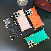 Fashion 3D Love Heart Soft PU Leather Metal Shockproof Case For iPhone 14 13 12 series