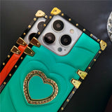 Fashion 3D Love Heart Soft PU Leather Metal Shockproof Case For iPhone 14 13 12 series