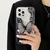 Fashion Black Butterfly Stand Laser Transparent Silicone Case for iPhone 14 13 12 series