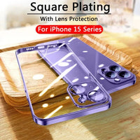 Electroplate Lens Protection Transparent Case For iPhone 15 14 13 series