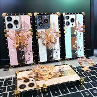 Mirror 3D Butterfly Flower Plating Soft Square Case For iPhone 14 13 12 series