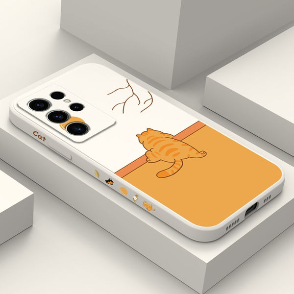Cute Fat Orange Cat Liquid Silicone Case For Samsung Galaxy S23 S22 S21 series