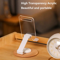 Foldable Transparent Acrylic Smartphone Bracket Rotation Stand With Wood Desk Holder For iPhone Samsung Huawei Xiaomi