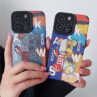 Color Block Bear Brick Soft TPU Case For iPhone 14 13 12 series