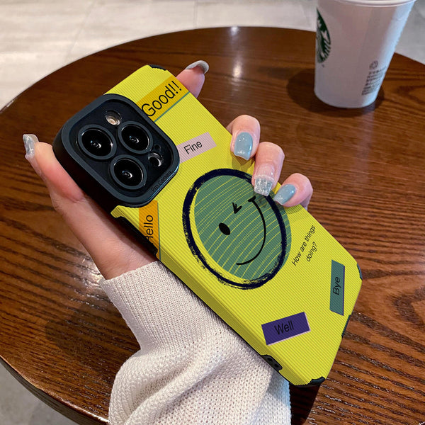 Cool Smiling Face Yellow Slogan Soft TPU Case For iPhone 14 13 12 series