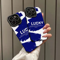 Black Blue Lucky Word TPU Case For iPhone 14 13 12 series