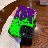 Green Melting Drop Purple Soft TPU Case For iPhone 14 13 12 series