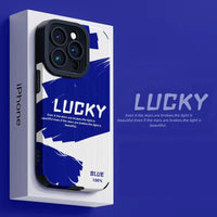 Black Blue Lucky Word TPU Case For iPhone 14 13 12 series