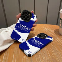 Black Blue Lucky Word TPU Case For iPhone 14 13 12 series