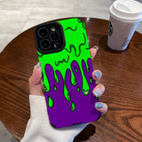 Green Melting Drop Purple Soft TPU Case For iPhone 14 13 12 series