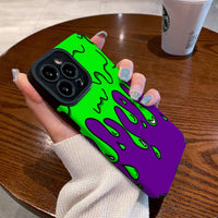 Green Melting Drop Purple Soft TPU Case For iPhone 14 13 12 series