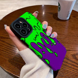 Green Melting Drop Purple Soft TPU Case For iPhone 14 13 12 series