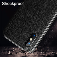 For IPhone X XS Max Case Genuine Leather + Metal Protection