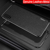 For IPhone X XS Max Case Genuine Leather + Metal Protection