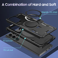 Magsafe Magnetic Wireless Charging Stand Hard PC Soft TPU Shockproof Armor Case For Samsung Galaxy S23 Ultra Plus