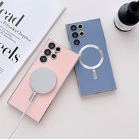Silver Edge Dustproof Magnetic Solid Color Soft Case With Lens Film For Samsung Galaxy S23 S22 S21 Ultra Plus