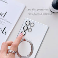 Silver Edge Dustproof Magnetic Solid Color Soft Case With Lens Film For Samsung Galaxy S23 S22 S21 Ultra Plus