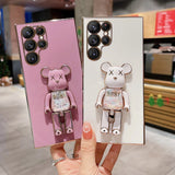 Luxury Stand Holder BearBrick Soft TPU Case For Samsung Galaxy S23 S22 S21 Ultra Plus