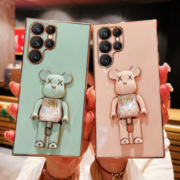 Luxury Stand Holder BearBrick Soft TPU Case For Samsung Galaxy S23 S22 S21 Ultra Plus
