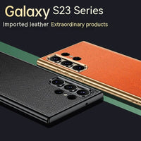 Luxury Leather Metal Camera Lens Protection Electroplating Case For Samsung Galaxy S23 S22 Ultra Plus