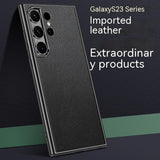 Luxury Leather Metal Camera Lens Protection Electroplating Case For Samsung Galaxy S23 S22 Ultra Plus