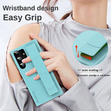 Luxury Plain Color PU Leather Wristband Strap Shockproof Case For Samsung Galaxy S23 S22 Ultra Plus