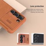 Flip Leather Card Slot Case with Slide Camera Cover For Samsung S23 Ultra Plus