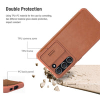 Flip Leather Card Slot Case with Slide Camera Cover For Samsung S23 Ultra Plus