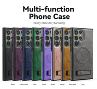 Magnetic Wireless Charging Leather Case With Foldable Kickstand For Samsung Galaxy S24 S23 S22 Ultra Plus