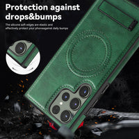 Magnetic Wireless Charging Leather Case With Foldable Kickstand For Samsung Galaxy S24 S23 S22 Ultra Plus