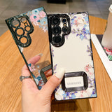 Logo Hole Camera Film Transparent Flower Case For Samsung Galaxy S23 S22 Ultra Plus