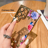 Logo Hole Camera Film Transparent Flower Case For Samsung Galaxy S23 S22 Ultra Plus