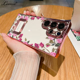 Logo Hole Camera Film Transparent Flower Case For Samsung Galaxy S23 S22 Ultra Plus