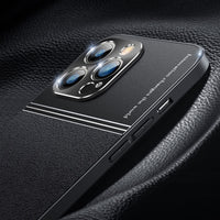 Frosted Metal PU Leather Case for iPhone 14 13 12 series