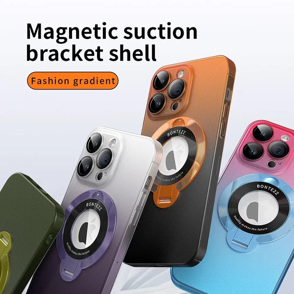 Magnetic Wireless Charging Bracket Lens Film Matte Shockproof Case For iPhone 15 14 13 12 series