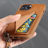 Wallet Card Slots Soft Leather Case With Handfree Kickstand For iPhone 15 14 13 12 series