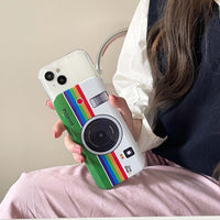 Rainbow Camera Pattern Lens Protection Slide Hard Back Case For iPhone 14 13 12 series