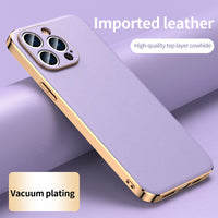 Genuine Cowhide Leather Plating Shockproof Lens Protection Case for iPhone 14 13 12 series