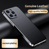 Genuine Cowhide Leather Plating Shockproof Lens Protection Case for iPhone 14 13 12 series