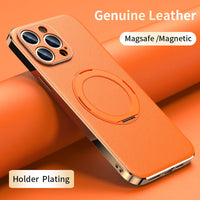 Genuine Leather Magsafe Lens Protection Magnetic Holder Case For iPhone 14 13 12 series