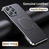 Genuine Leather Magsafe Lens Protection Magnetic Holder Case For iPhone 14 13 12 series