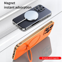 Genuine Leather Magsafe Lens Protection Magnetic Holder Case For iPhone 14 13 12 series